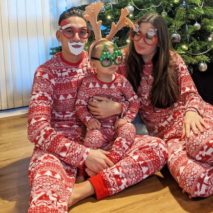 Family Christmas Pajamas 2024 Elk Print Matching Outfits Mother Daughter Look Pijama Children Pajama Set Winter Loungewear Pjs
