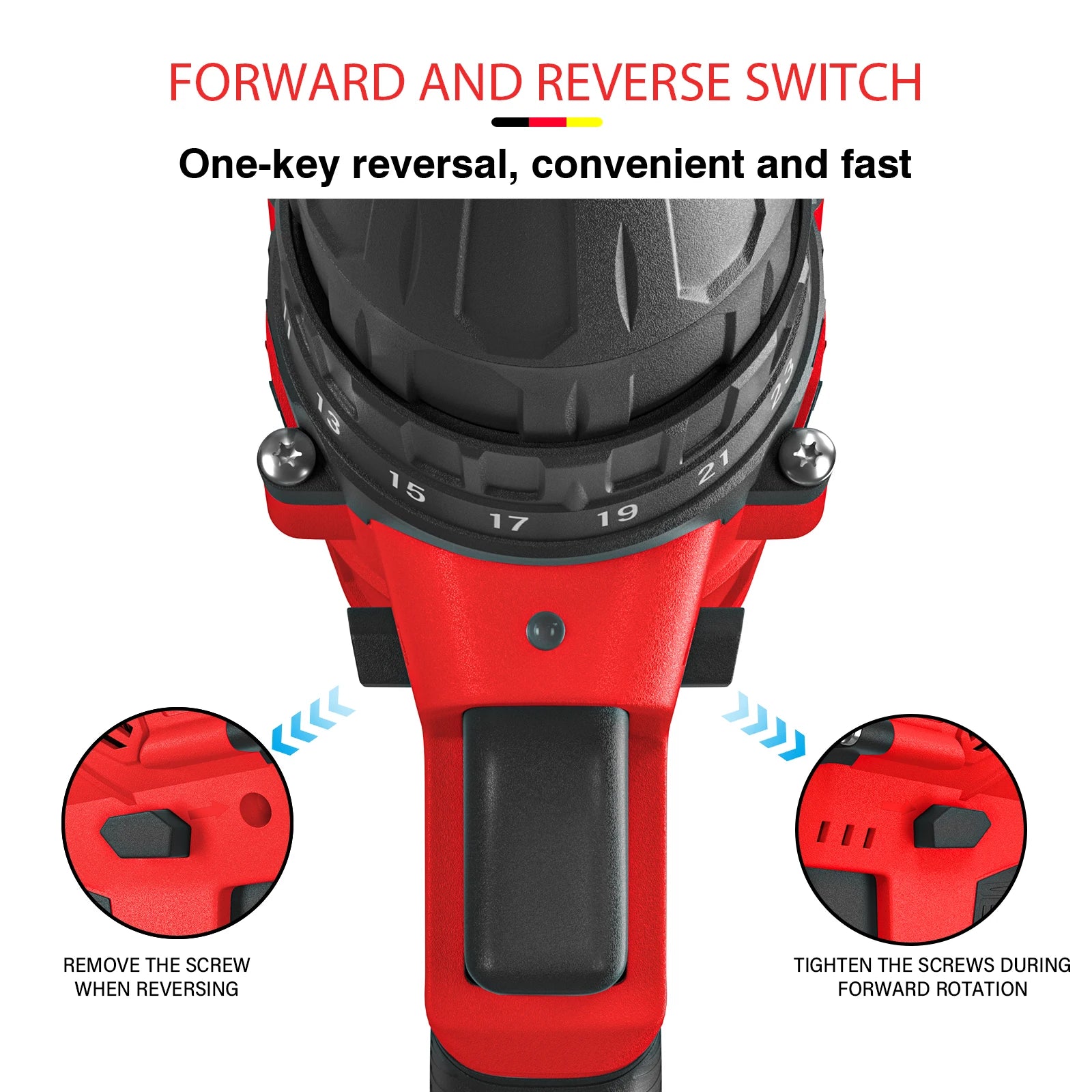 Feytory 21V Cordless Power Drill with 1500mAh Battery Electric Drill Driver 25+1 Torque 45Nm Screwdriver Kit Combi Drill 3/8