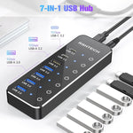 RSHTECH 7-Port Powered USB C Hub with 10Gbps USB-C 3.2 Ports Individual Touch Switches 5V/3A Power Adapter Laptop USB Splitter