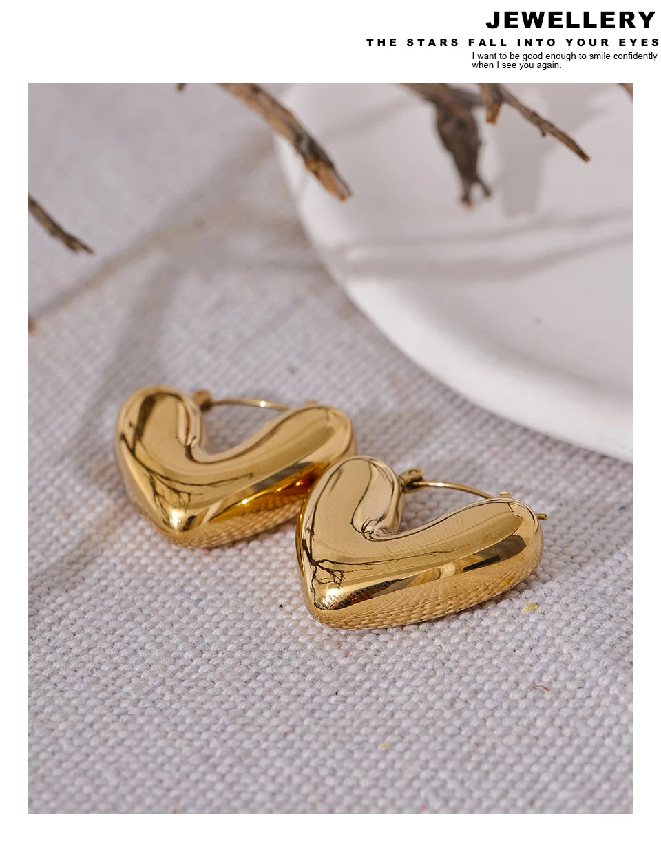 Yhpup Fat Fashion Stainless Steel Heart Chunky Hoop Earrings Charm Metal Texture Rust Proof Versatile Jewelry серьги тренд