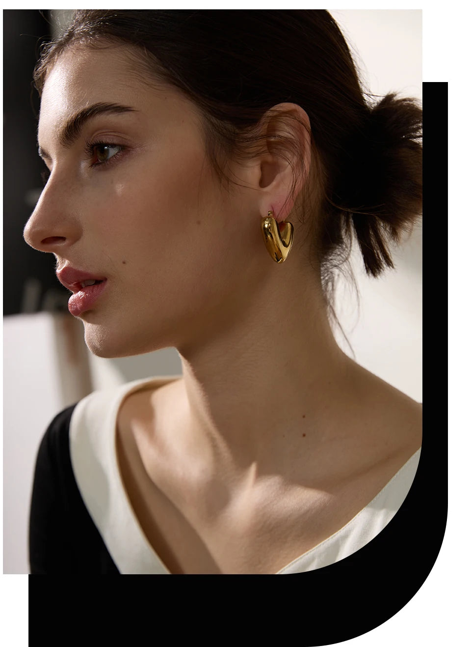 Yhpup Fat Fashion Stainless Steel Heart Chunky Hoop Earrings Charm Metal Texture Rust Proof Versatile Jewelry серьги тренд