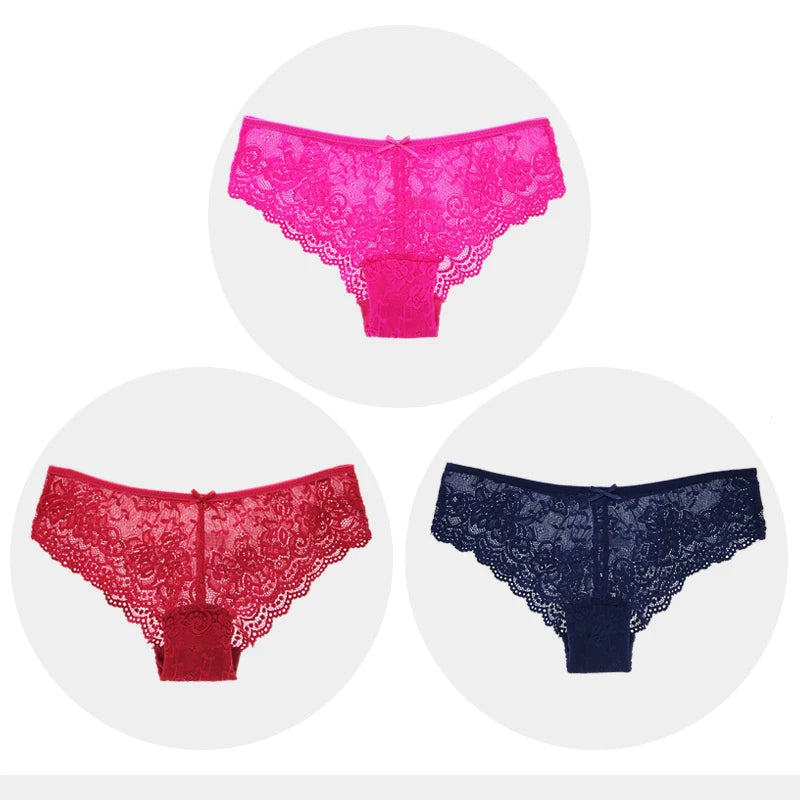 Women Briefs Sexy Full Lace Panties Hollow Out Low-waist Female Shorts Soft Solid Color Breathable Underwear Fast Ship 3pcs/lots