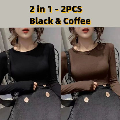 Autumn Office Lady Basic O-Neck Slim T-Shirt Women Solid Multi Color All-Match Trend Casual Top Screw Thread Long Sleeve Elastic