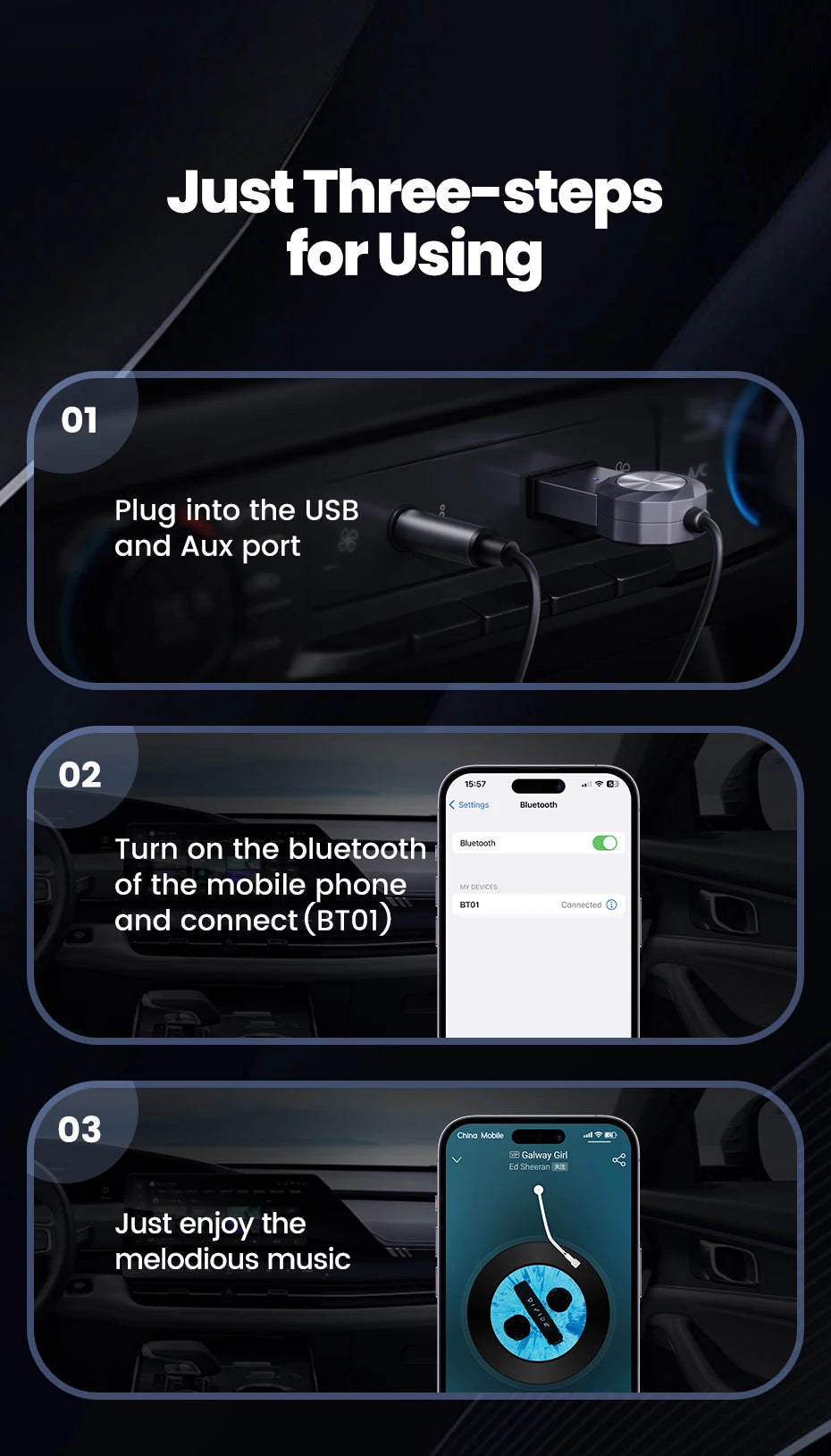 Toocki Wireless Bluetooth 5.1 Receiver Adapter 3.5mm Jack Audio Music Dongle USB Car Bluetooth Transmitter for Aux Car Speaker