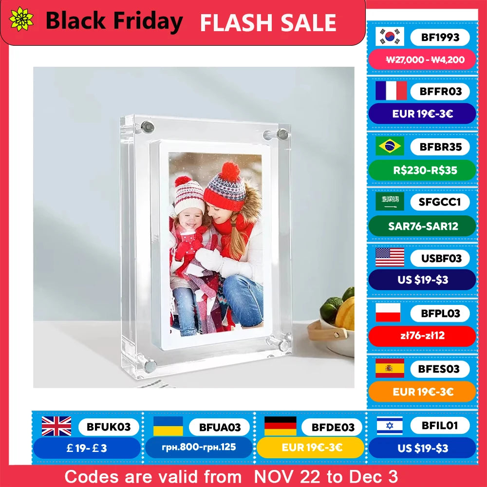 Acrylic Digital Photo Frame 5/7 Inch 1000Mah Vertical Display IPS Screen 2G Memory Battery Porta Retrato Digital