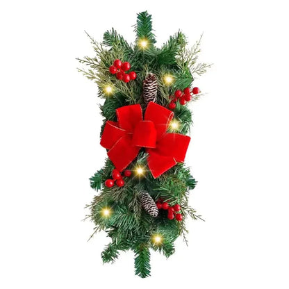 Christmas Wreath Door Decoration LED Staircase Red Rattan Bow Door Wreath Pine Cone Decoration Christmas Wreath Home Decor