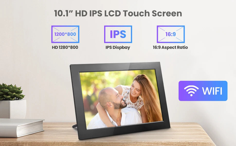 Digital Picture Frame10.1 Inch 32G WiFi Photo Frame 1280x800 HD IPS Touch-screen Auto Rotation Photo Sharing Via APP Decorative