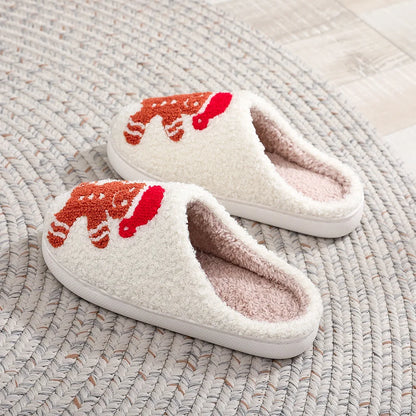 Christmas Slippers Female Home Fluffy Flip flops Winter Women Girls Indoor Cute Deer Gingerbread Man Warm House Plush Shoes