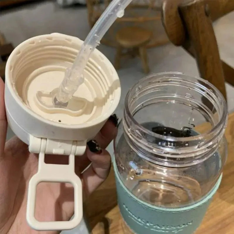 500ml Water Bottle with Straw Pop-Up Cover Leak-Proof Drinkware for Drinking Sippy Portable Cute Plastic Drinking Bottle