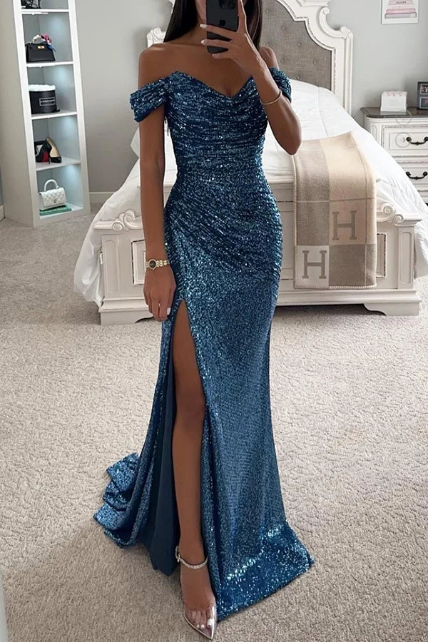 2024 New Party Dresses Sequins One Neck Split Casual Fashion Dresses for Female Long Dresses Women's Clothing Vestidos Largos
