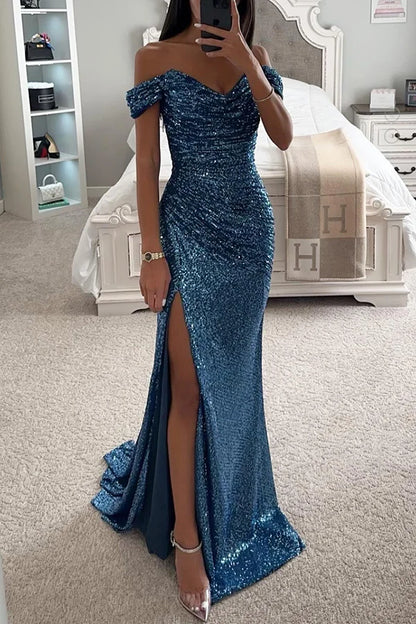2024 New Party Dresses Sequins One Neck Split Casual Fashion Dresses for Female Long Dresses Women's Clothing Vestidos Largos