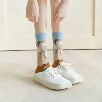 Hot Sale Colorful Cartoon Creative Fashion Vine Graffiti Novelty Men Women Socks Winter Warm Comfortable Cotton Sokken Dropship