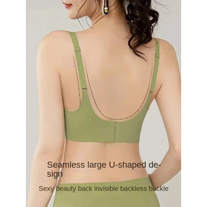 Flat Chest Solution Bra for Women Thickened Push Up Cups No Steel Ring Seamless Invisible Lift Small Chest Enhancement B C Cup