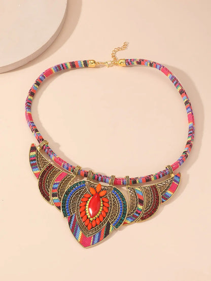 1 Piece Bohemian National Wind Retro Line Type Crystal Necklace Ms. Fashion Single Article Holiday Travel Leisure Necklace