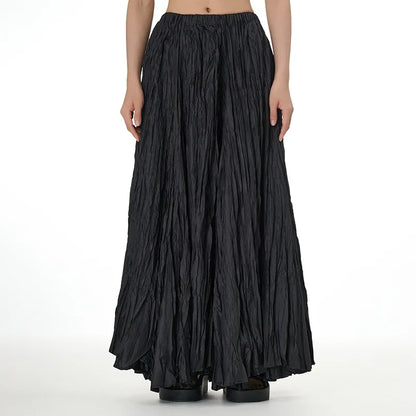 Casual Womens Solid A-Line Long Skirt Tulle High Waist Pleated Y2K Skirt Elegant Ladies Wild Dating Maxi Skirts Drop Streetwear