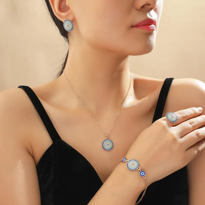 5PCS Devil's Eye Four Piece Set Cross border Source Jewelry Devil's Eye Necklace Earrings Four Piece Set Round Türkiye Blue Eye