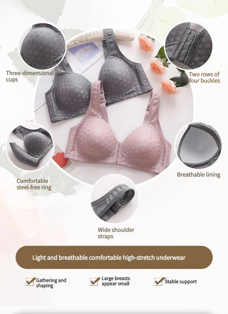 The New Front Button Type Sexy Brassiere Anti-sagging Gathered No Steel Ring Ladies Mother Large Size Thin Section Underwear Bra