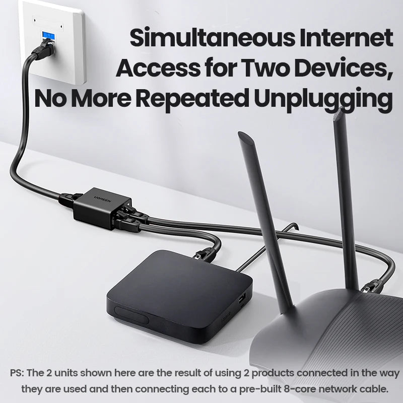 UGREEN RJ45 Splitter 1 to 2 Ethernet Adapter Internet Network Cable Extender RJ45 Connector Coupler for PC Laptop TV Box Router