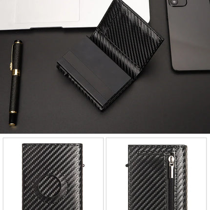 Men Smart Wallet Credit Card Holder for AirTag Carbon Fiber Aluminum Automatic Pop Out Cardholder Case with Money Clip