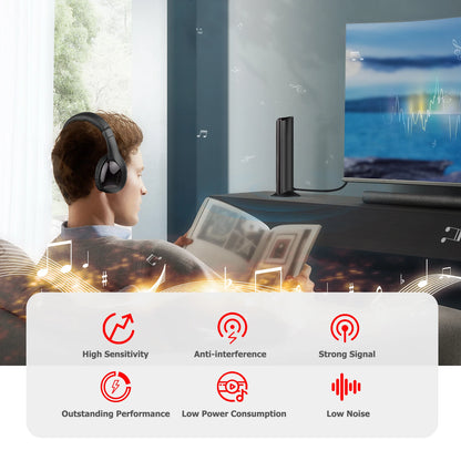 5-in-1 Multifunctional Wireless Headset FM Hi-Fi Wireless Headphone Emitter&Receiver Set FM Radio Computer TV Monitor Headphone