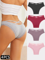 4PCS Women's Cotton Briefs Sexy Female Underpants Elasticity Comfortable Underwear Panties Lingerie S-XL  Solid Color Intimate