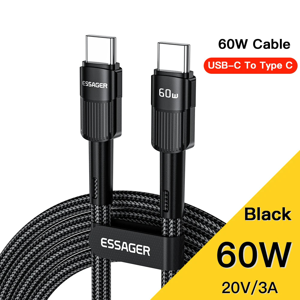 Essager 100W USB Type C To USB C Cable USB-C PD Fast Charging Charger Wire Cord For Macbook Samsung Xiaomi Type-C USBC Cable 3M