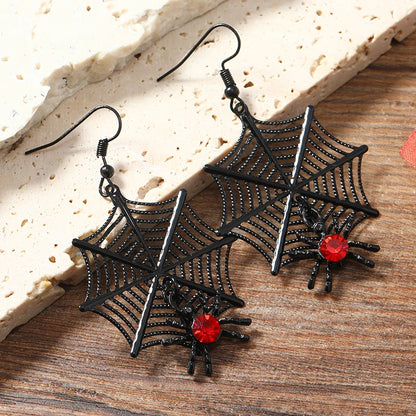 A pair of fashionable hanging earrings for women, with exaggerated creativity, spider skull inlaid with rhinestones, funny acryl