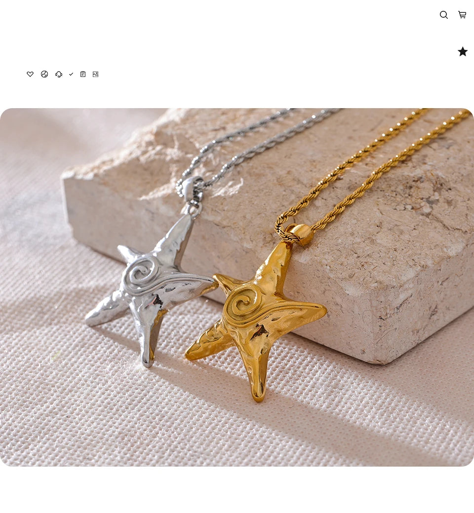 Yhpup 316L Stainless Steel Starfish Pendant Necklace Rust Proof Statement 18K Gold PVD Plated Individualistic Holiday Jewelry