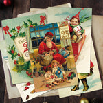 12pcs Vintage Christmas Greeting Cards Set Santa,Elk,Xmas Tree Postcard Set,Note Cards Small Card,Perfect Vintage Christmas Gift