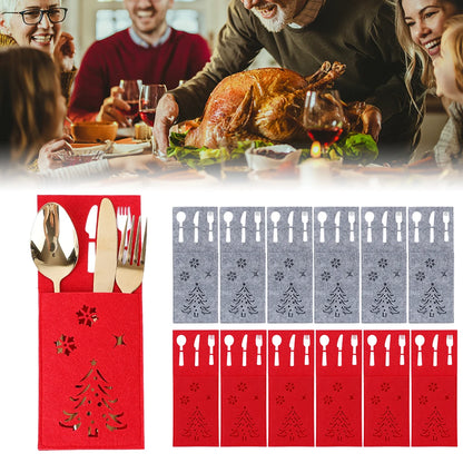4Pcs Xmas Cutlery Bag Tableware Fork Knife Storage Organizer Dinnerware Cover For Christmas Navidad New Year Table Decorations