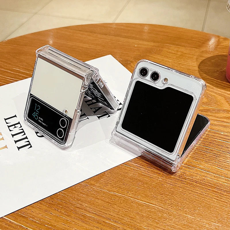 Clear Phone Case For Samsung Galaxy Z Flip 6 5 4 3 5G Shockproof Folding Transparent Hard Cover For Samsung Z Flip5 Flip4 Flip3