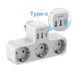 TESSAN EU Plug Power Strip with 3 AC Outlets +3 USB Ports, 6 In 1 Wall Charger Power Socket Adapter Overload Protection for Home