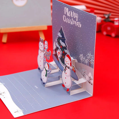 Merry Christmas Cards 3D Pop-up Greeting Cards with Envelope Santa Claus Snowman Laser Cut Xmas Happy New Year Greeting Cards