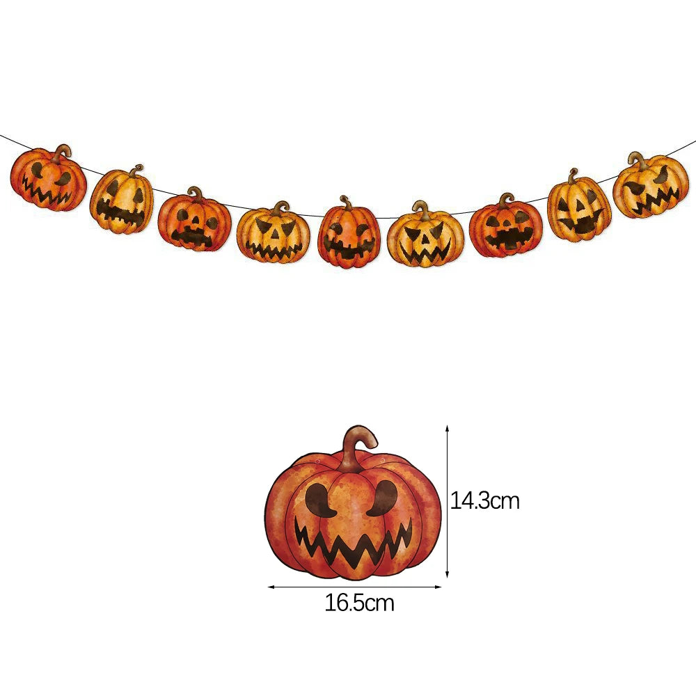 Halloween Hanging Banner Garland Bunting Pumkin Ghost Bat Paper Banner Door Hanging Ornaments Halloween Xmas Party Decoration