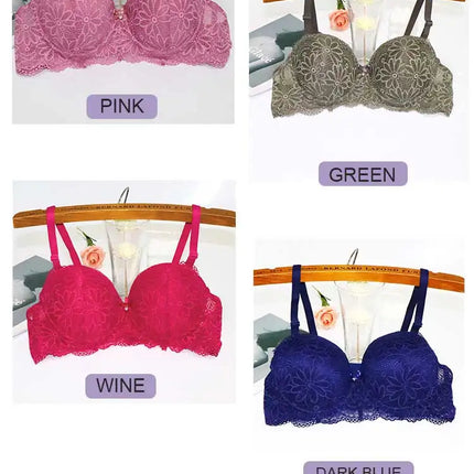 Lace Bra for Women Big Cup 1/2 Sexy Floral Underwire Underwear Ladies Push Up Thin Bra Half Cup 36-42C Black Gather Brassiere