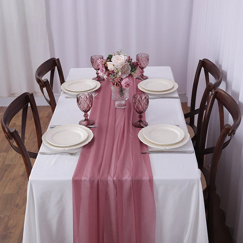 Chiffon Table Runner Sheer Fabric Silk for Boho Sheer Fabric Wedding Arch Overlay Draping Decoration Birthday Party Table Decor