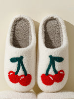 Super Cute Cherries Plush House Slippers for Women, Comfy Home Shoes, Flat Slip-on Slides, Platforms, Winter Slippers