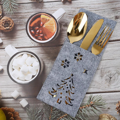 4Pcs Xmas Cutlery Bag Tableware Fork Knife Storage Organizer Dinnerware Cover For Christmas Navidad New Year Table Decorations