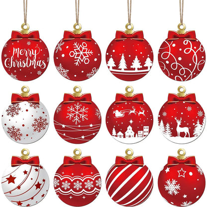 12pcs 2024 New Wooden Dwarf Christmas Tree Ornaments Set Wood Christmas Tree Hanging Ornaments Kits Home Decor Wooden Ornaments