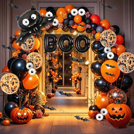 Halloween Pumpkin Balloons Garland Arch Kit Orange Black Balloon 3D Bat Sticker Eye Globos Birthday Party Halloween Decorations
