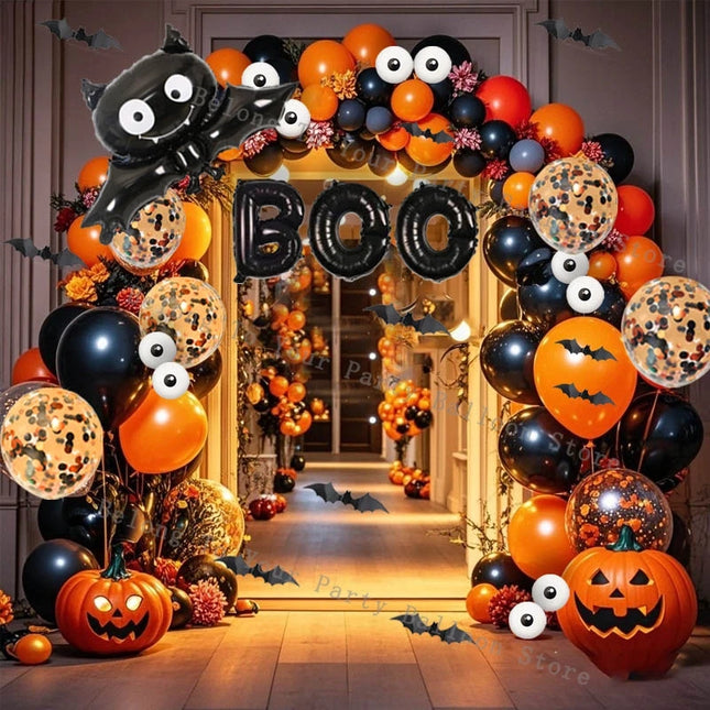 Halloween Pumpkin Balloons Garland Arch Kit Orange Black Balloon 3D Bat Sticker Eye Globos Birthday Party Halloween Decorations