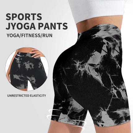 Tie Dyed Seamless Fitness Pants WOMENS High Waist and Lifting Sports Tight Shorts Running Sexy Peach Fitness Yoga Shorts Yoga