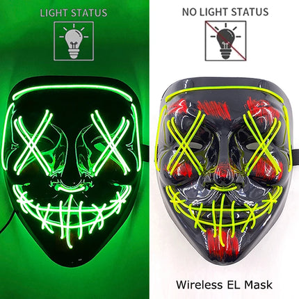 Wireless Neon LED Purge Mask Glow in The Dark Cosplay Horror Mask Halloween Masquerade Party Masks Glowing Funny Dress Up