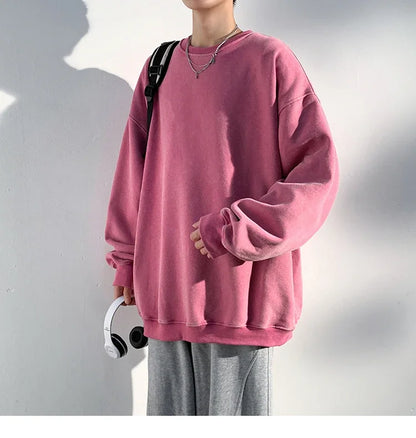 New Autumn Round Neck Washed  Men's Hoodie Sweatshirt  Couple Long Sleeve Loose Europe and America Street Boy Pullover Sweater