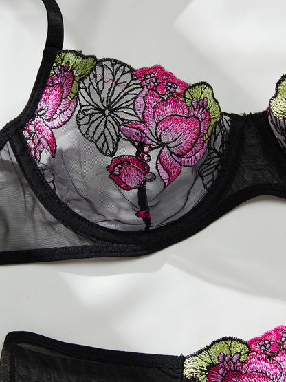 Summer Young Girls Floral Lingerie Hot Transparent Cheap Lingerie set Sexy Two Piece Bras Panty Brief Underwear  Sets
