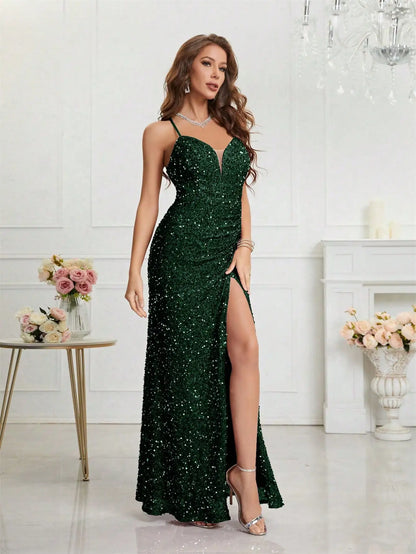 Unithorse Split Thigh Sequin Cami Women Dress