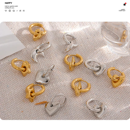 Yhpup Star Moon Heart Pendant Drop Hoop Huggie Earrings 18k Gold Plated Trendy Waterproof Stainless Steel Fashion Charm Jewelry