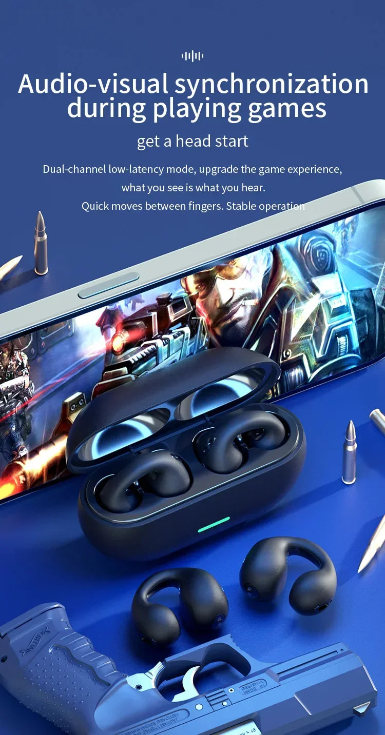 T75 Sport Bone-Conduction Bluetooth 5.3 Earphones HiFi Sound Wireless Headphones Earclip Waterproof Open Ear Headset Earring