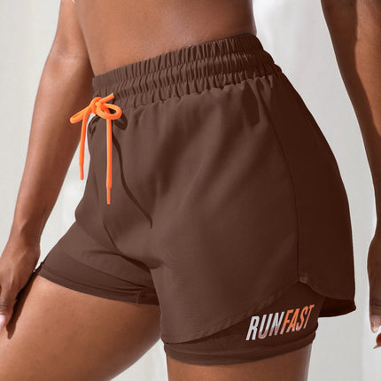 Women's High Rise Yoga Shorts With Elastic Proximity Control Running Shorts, Fake Two Pieces Pants