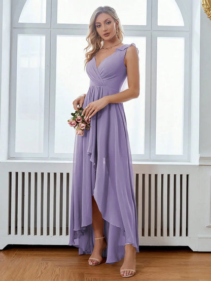 Mgiacy Surplice Front Ruffle Trim Prom Dress